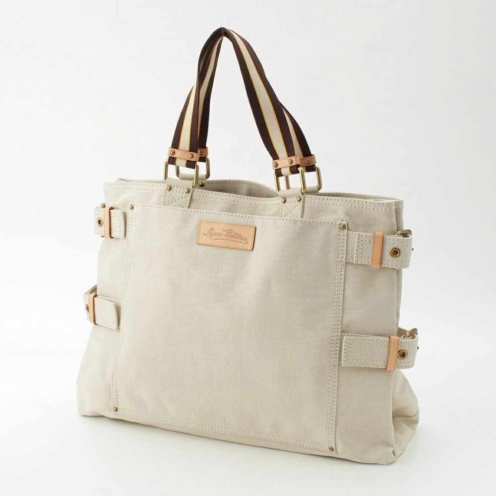 Louis Vuitton Shopper Globe Yellow Cream Beige Cruise Canvas Bag Tote Cream Tan